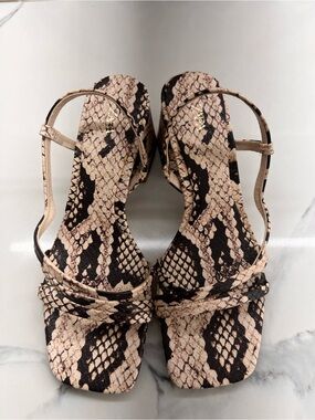 Zara Beige and Black Snake-Print Square-Toe Slingback Heels size 36 (5.5-6 US W)